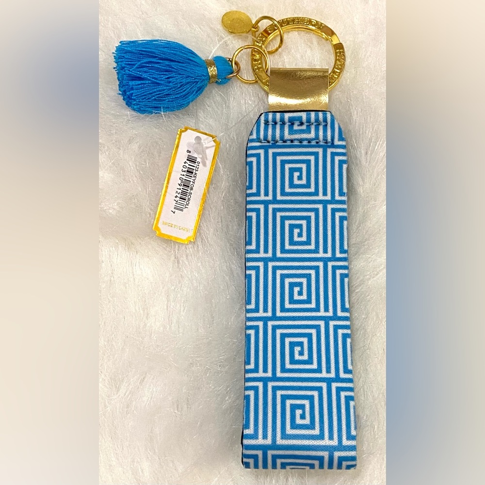 Simply Southern Blue White Scroll Neoprene Key Fob Accessory Preppy Boho Coastal - Picture 2 of 4